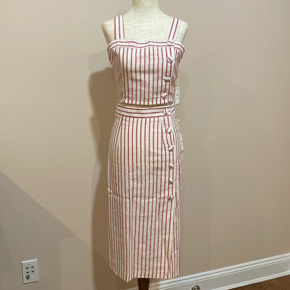 Forever21 Red and White Stripped Linen Skirt Set